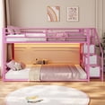 thumbnail image 6 of Afuhokles Low Bunk Bed Twin Over Twin with Storage Staircase, Drawers and Shelves, LED Lights Metal Floor Bunk with Power Outlet, Pink, 6 of 8
