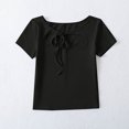 thumbnail image 2 of Summer Womens Tee Shirts Casual Solid Color Short Sleeve Round-Neck Loose Fitting Tops Black Fashion Clothes S-L, 2 of 6