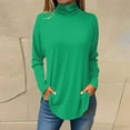 thumbnail image 2 of LISTHA Plus Size Turtlenecks for Women Long Sleeve Shirts Fashion Lightweight Top with Hem Basic Oversized Tshirts Green M, 2 of 5