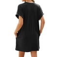 thumbnail image 5 of Hibeli Women Round Neck Short Sleeve Pocket Solid Color Mini Dress, 5 of 7