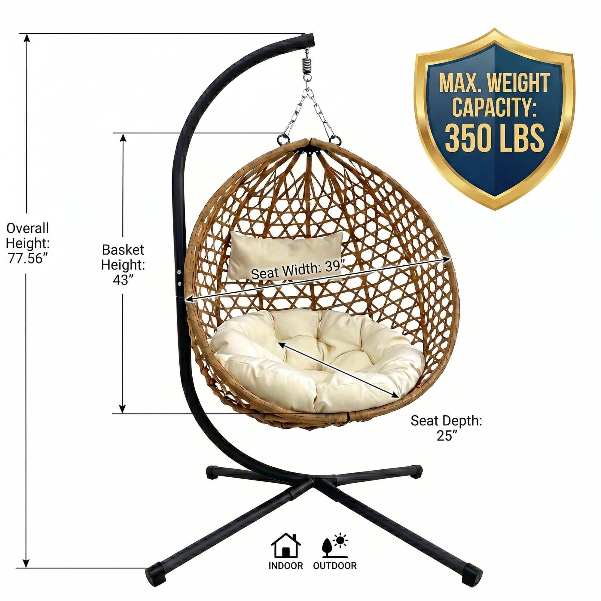 Folding PE Rattan Hanging Egg Chair with Stand, Yellow Indoor Outdoor Hammock Swing Basket Chair, Aluminum Steel Frame for Patio Balcony Backyard Bedroom