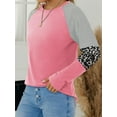thumbnail image 4 of TEMOFON Women Long Sleeve Shirts Fall Round Neck Sweatshirts Trendy Striped Color Block Pink Cute Tunic Tops Loose Fit Blouses for Women, 4 of 5
