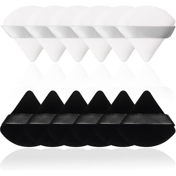 12 borlas de maquillaje triangulares de algodón para uso facial, en seco y húmedo (negro y blanco)