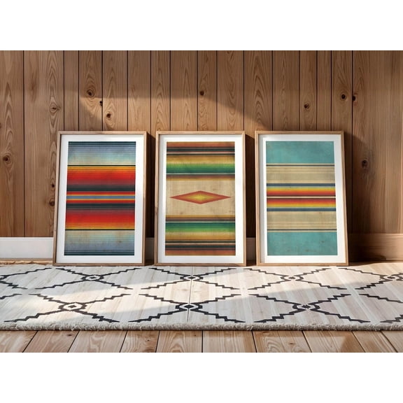 Rustic Serape Art Retro Saltillo Serape Mexican Wall Decor Outdoorsy Cabin Wall Art Set 3 Unframed Paper Print 8x12