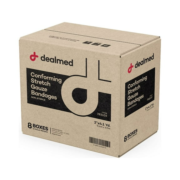 Dealmed 2" Conforming Stretch Gauze Bandages, Rayon and Knitted Polyester, 4.1 Yards, 12/Box, 8 Boxes