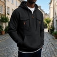 thumbnail image 4 of Mens Pullover Hoodie Fleece Sweatshirt Chest Zip Pockets Kangaroo Pocket Casual Hooded Top, 4 of 8