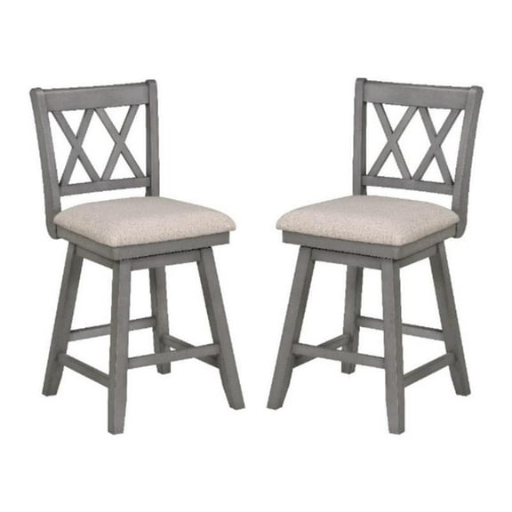 Home Square 24" Wood Frame Swivel Barstool in Distressed Gray & Beige - Set of 2
