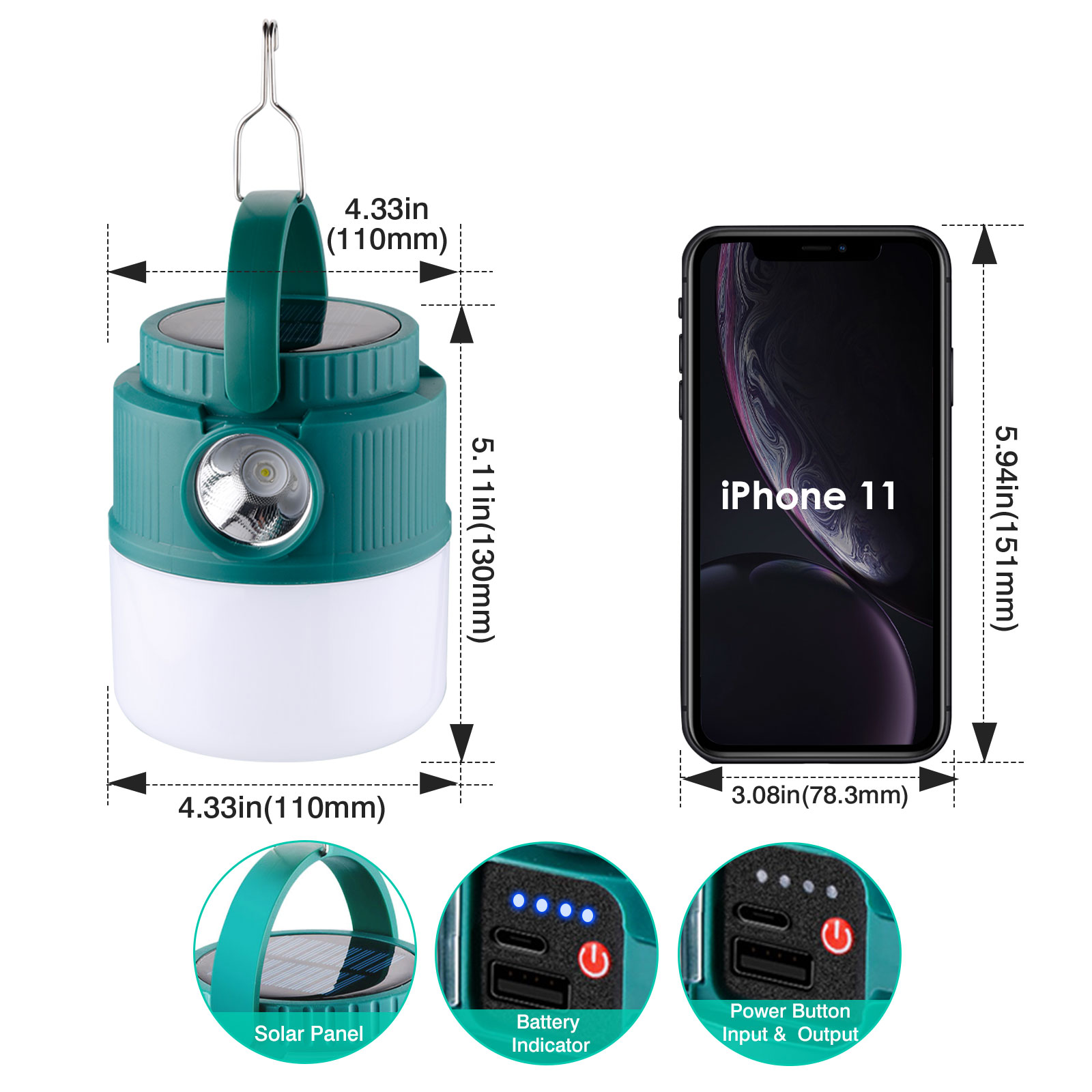 Solar Camping Lights Camping Lanterns LED Camping Light Rechargeable Tent Lamp 4 Modes Spotlight Waterproof Portable Light