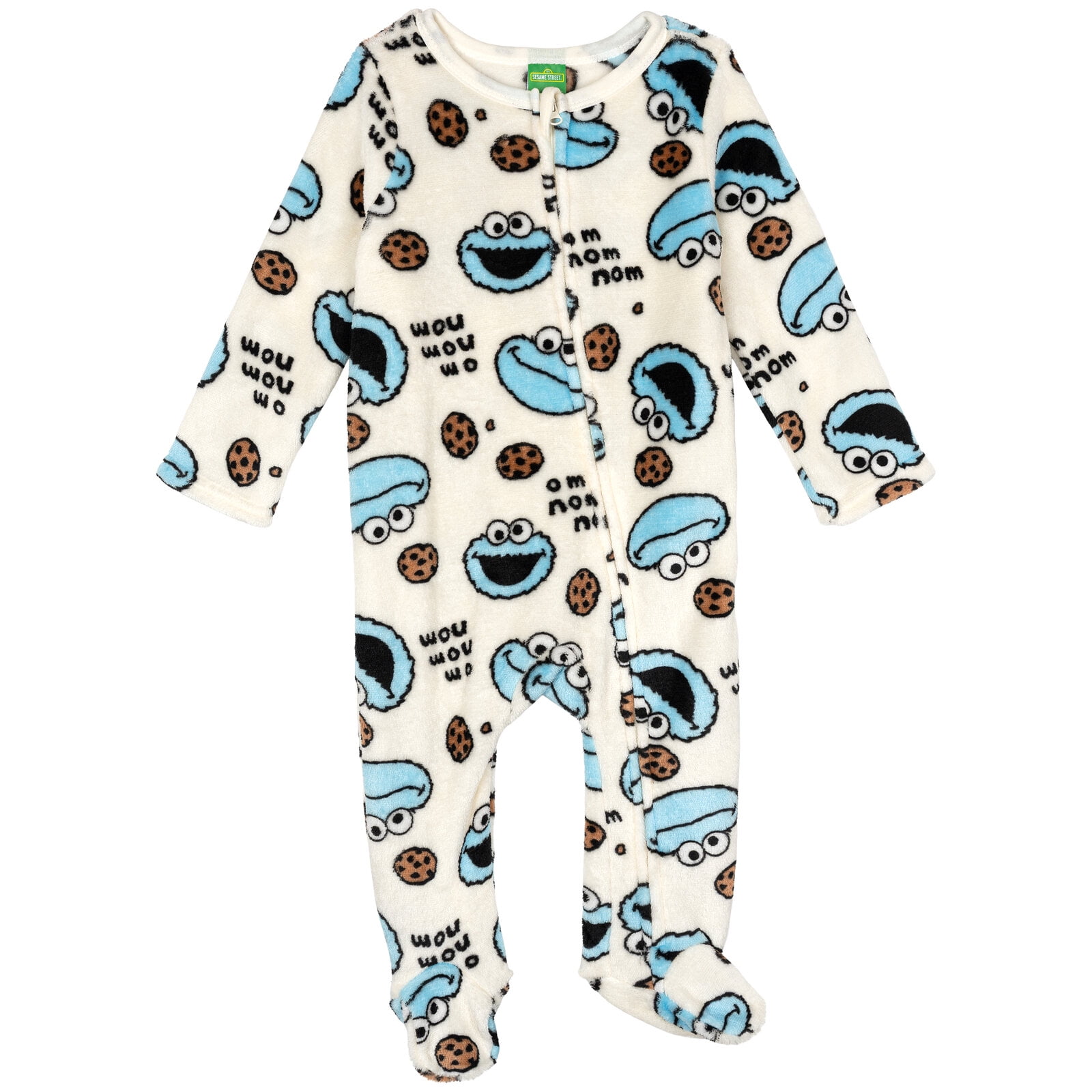 Sesame Street Baby Boys' Zip-Up Footed Sleep N' Play Coverall Ivory Cookie Monster