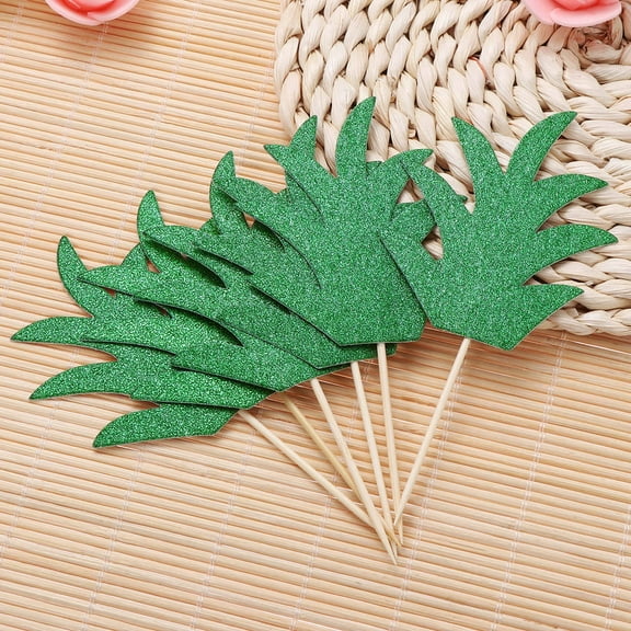 MLINS 24 Pcs Cake Topper Pineapple Leaves Toothpick Flag for Cakes Cheesecakes Cookies Cocktail Decoration (Green)