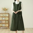 thumbnail image 5 of Corduroy Overall Dress Womens Button Down Sleeveless Crew Neck Vest Midi Dresses with Pockets Spring Fall Clothes (2XL, Green), 5 of 8