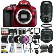 Nikon D3300 Red DSLR Digital Camera + 18-55mm VR II + 55-300mm VR Lens + 128GB Memory + 2 Batteries + Charger + LED Video Light + Backpack + Case + Filters + Auxiliary Lenses + More!