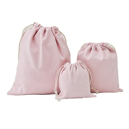 

3pcs Cotton Drawstring Bag Simple Storage Bag for Candies Jewelry Sundries (Pink Pattern)