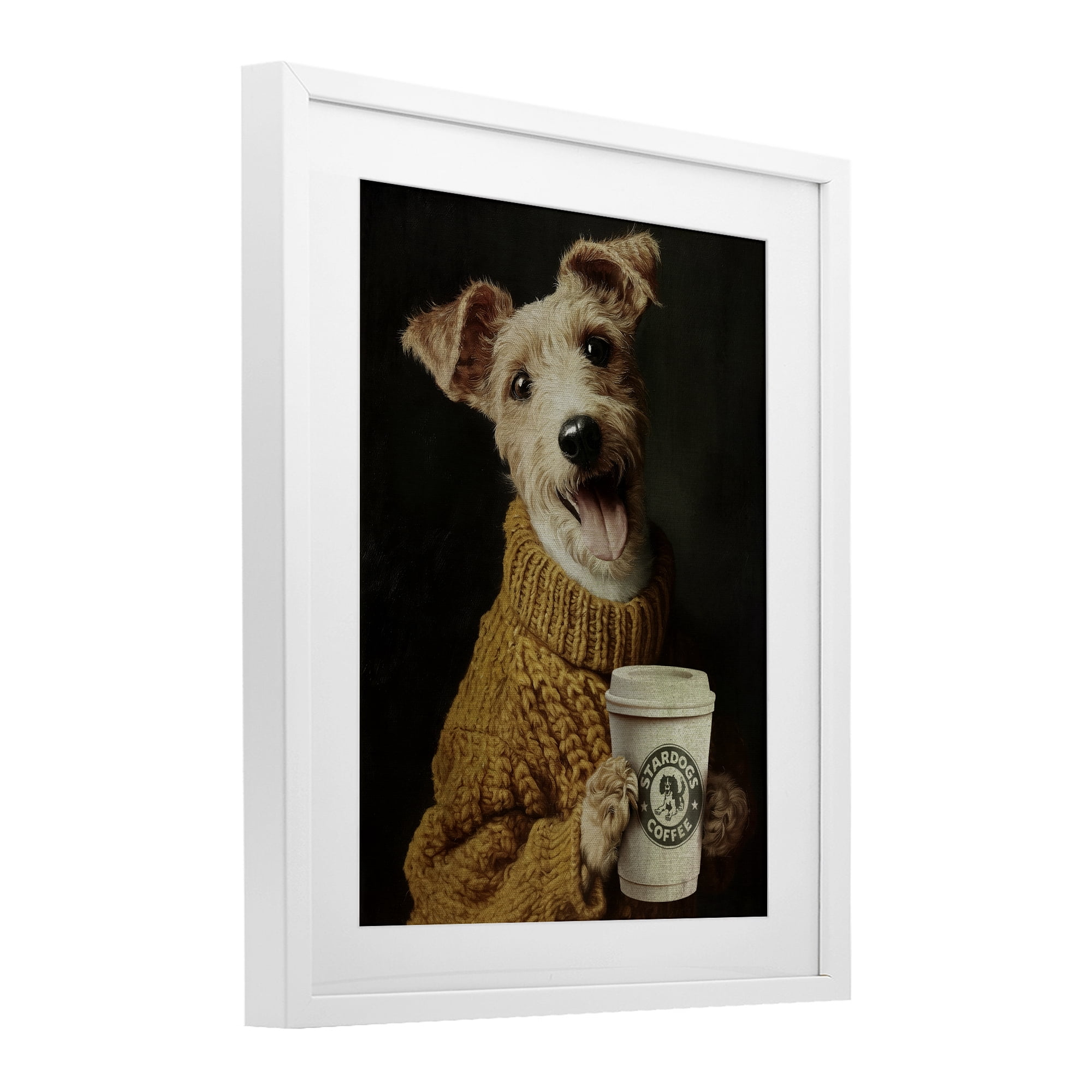 Stupell Industries Latte Lover Dog in Sweater White Framed Print Under Glass, design by Svetlana Aleynikova