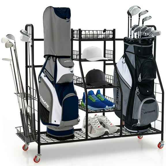 Gymax Extra Large Golf Bag Storage Organizer for Garage Fits 2 Golf Bags & Accessories