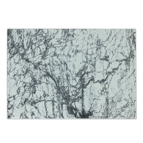 Abstract Cutting Board, Murky Marble Rock Motifs with Fractal Abstract and Print, Decorative Tempered Glass Cutting and Serving Board, Small Size, Grey White, by Ambesonne