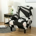 thumbnail image 2 of TOPCHANCES Wing Chair Slipcover Wingback Armchair Chair Slipcovers Sofa Covers 2-Piece Spandex Fabric Wing Back Wingback Armchair Chair Slipcovers, Black&White, 2 of 10