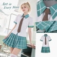 thumbnail image 5 of 3PCS Womens School Uniform Cosplay Set, Short Sleeve Button Shirt with Necktie and Pleated Plaid Skirt, Japanese Anime Fancy Dress Outfit for Halloween Party Show, 5 of 5