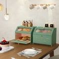 thumbnail image 7 of CBJCBJ 15.1" Gold-Trimmed Wooden Bread Box | 2-Tier Countertop Organizer | Vintage-Inspired Pantry Decor（GREEN）, 7 of 7