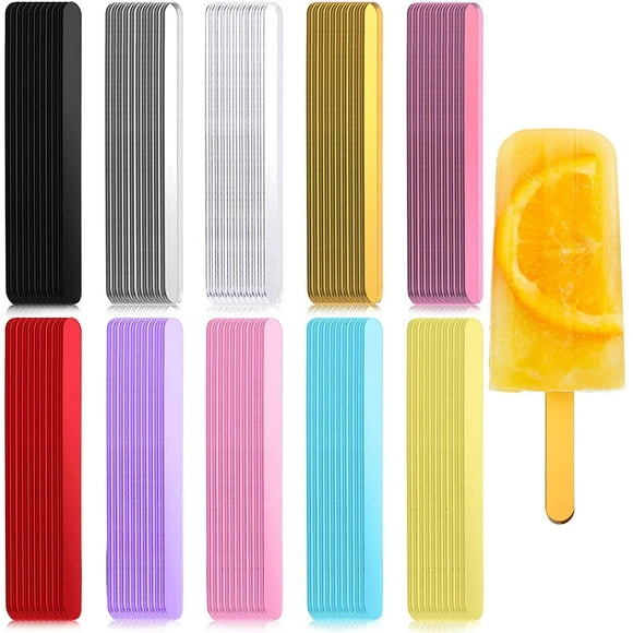100 Pieces Cakesicle Popsicle Sticks Acrylic Ice Cream Sticks Popsicle Ice Cream Sticks Reusable Multicolor Popsicle Sticks 4.5 Inch Cake Pop Sticks for Candy DIY Crafts Party Favor (Classical Style)