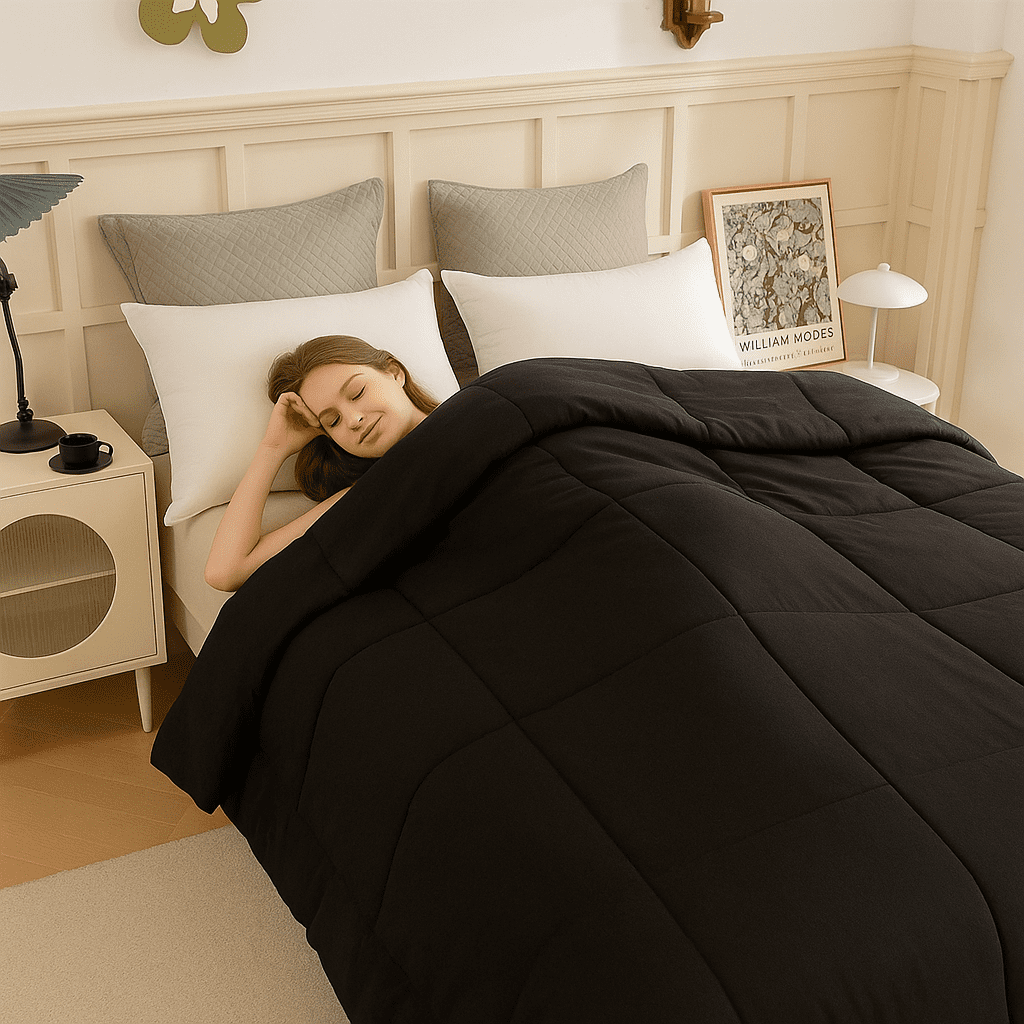 DBOZE Reversible Comforter, All-Season Lightweight Cotton Blend, Hypoallergenic Down Alternative Fill, Breathable & Box-Stitched Design(Black,King)