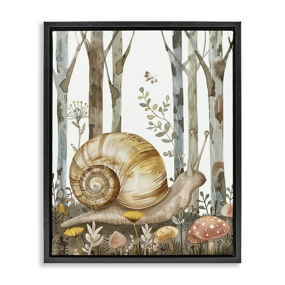 Stupell Industries Woodland Snail Nature Landscape & Nature Painting Black Floater Framed Canvas Art Print Wall Art, 17 x 21