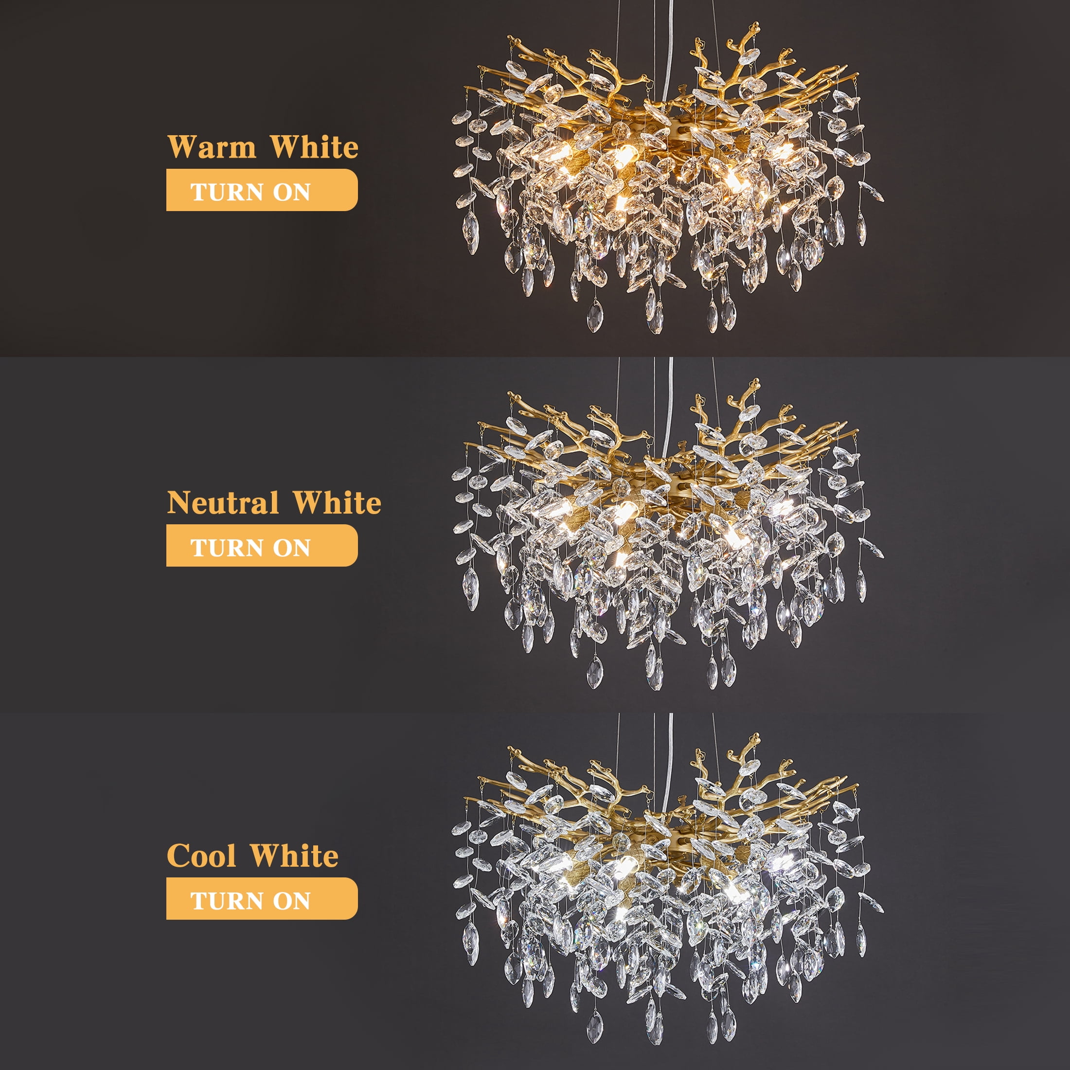 Modern Tree Branch Crystal Chandelier Luxury Gold Crystal Pendant Lighting 23.6" Contemporary 8-Light Chandeliers for Dining Room Kitchen Bedroom Living Room