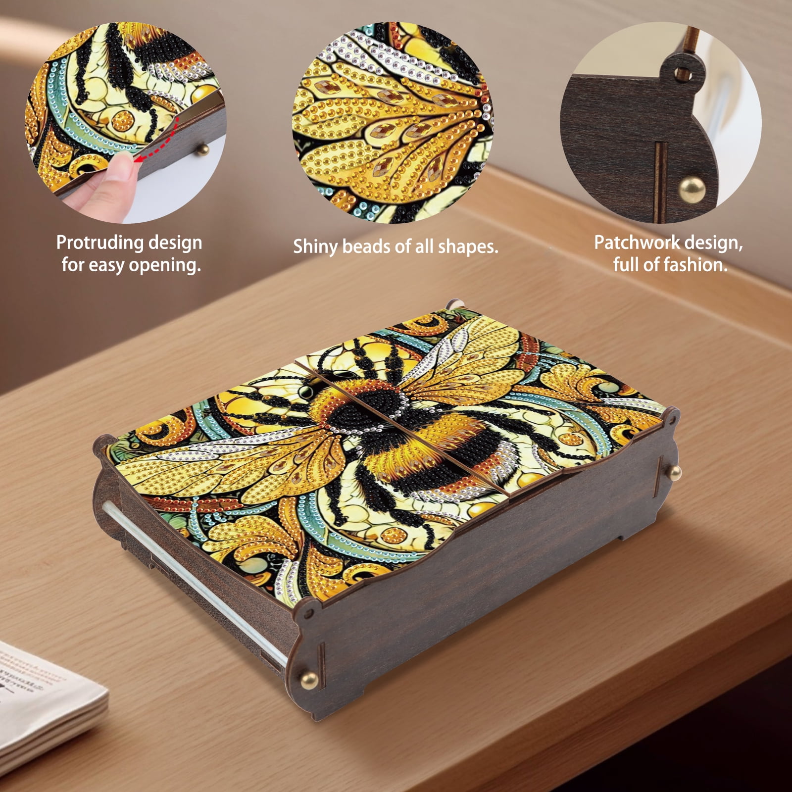 Diamond Painting Kit Storage Box, Bee Themed DIY Multi Purpose Craft Storage Box, Ideal for Home Offices and Holiday Gifts
