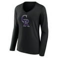 thumbnail image 2 of Women's Black Colorado Rockies Team Color Primary Logo V-Neck Long Sleeve T-Shirt, 2 of 3