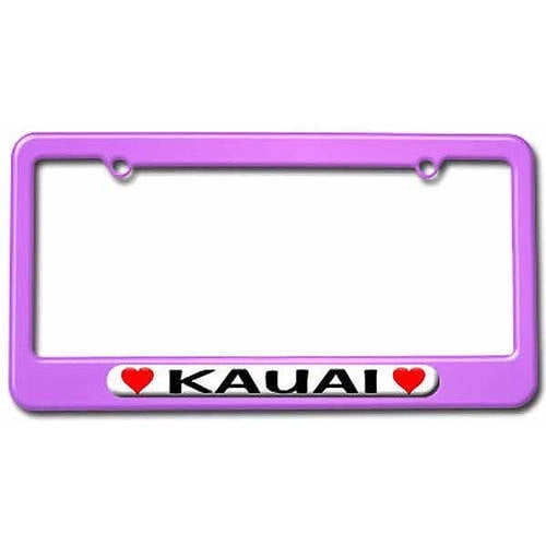 Kauai Love with Hearts License Plate Tag Frame, Multiple Colors