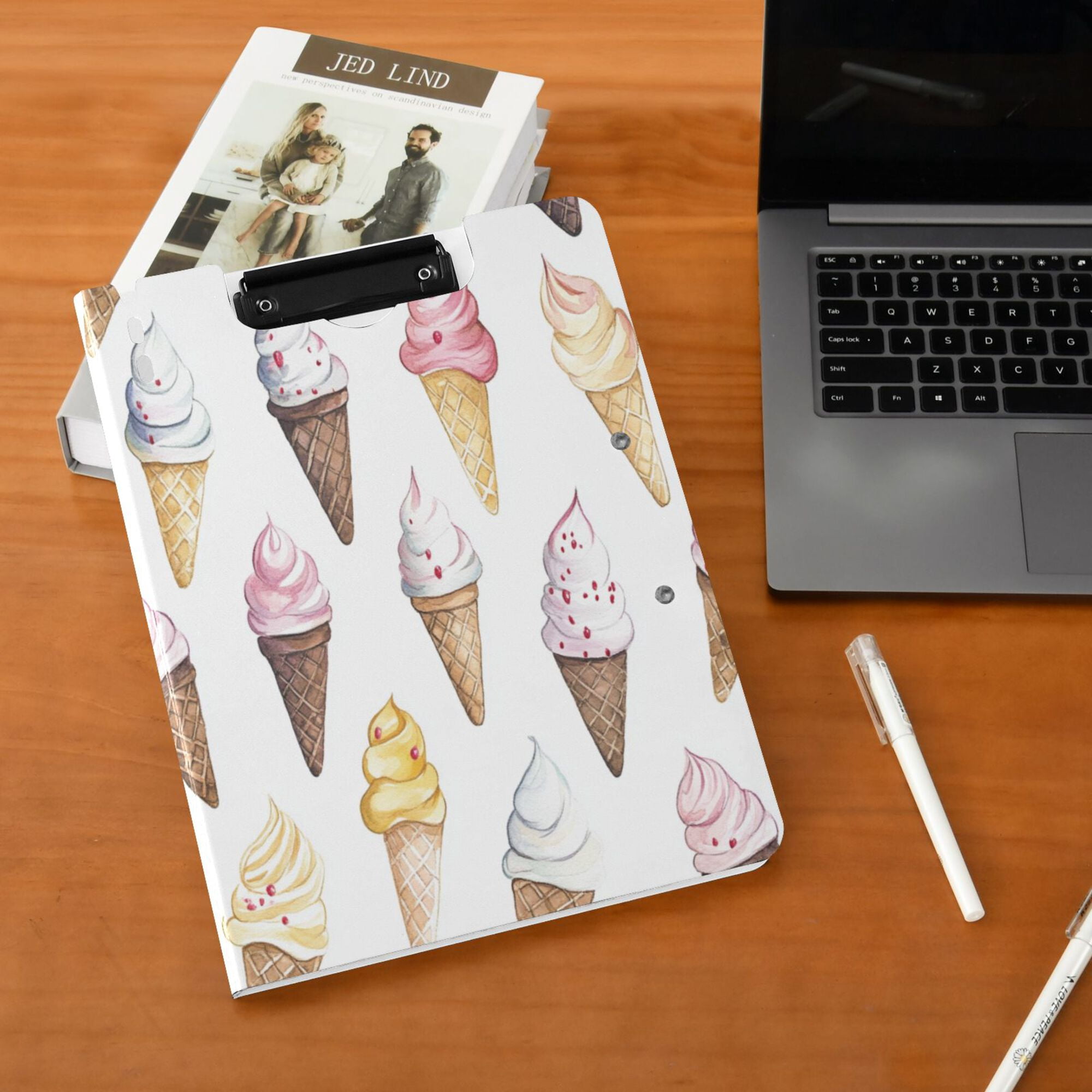 FORMRS A4 Clipboard Folder with Pen Holder Horizontal Foldable School Office Binder, Ice Cream Pattern