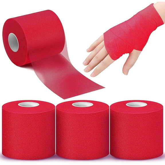 3 Pieces Athletic Pre Wrap Tape for Hair Foam Underwrap Tape Sports Pre-wrap Athletic Tape Underwrap for Hair Ankle Wrists Knees Sports 2.75 Inch by 30 Yards(Red)