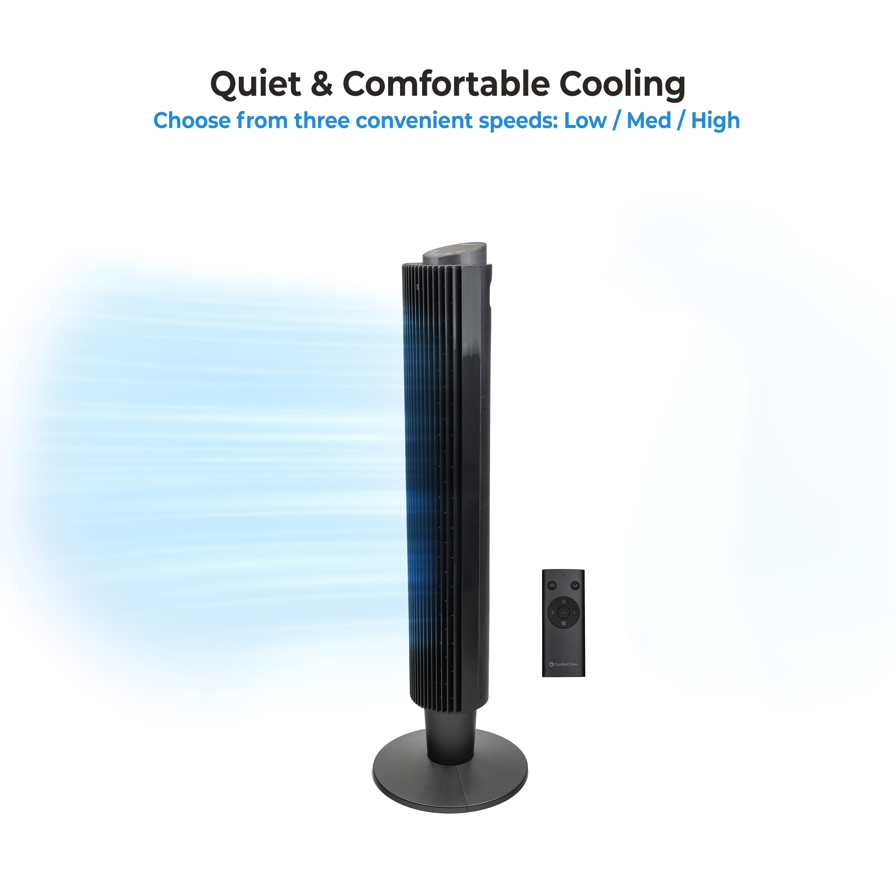 Comfort Zone 42 in. Tower Fan, Remote, 5 Speed, Timer, Wi-Fi