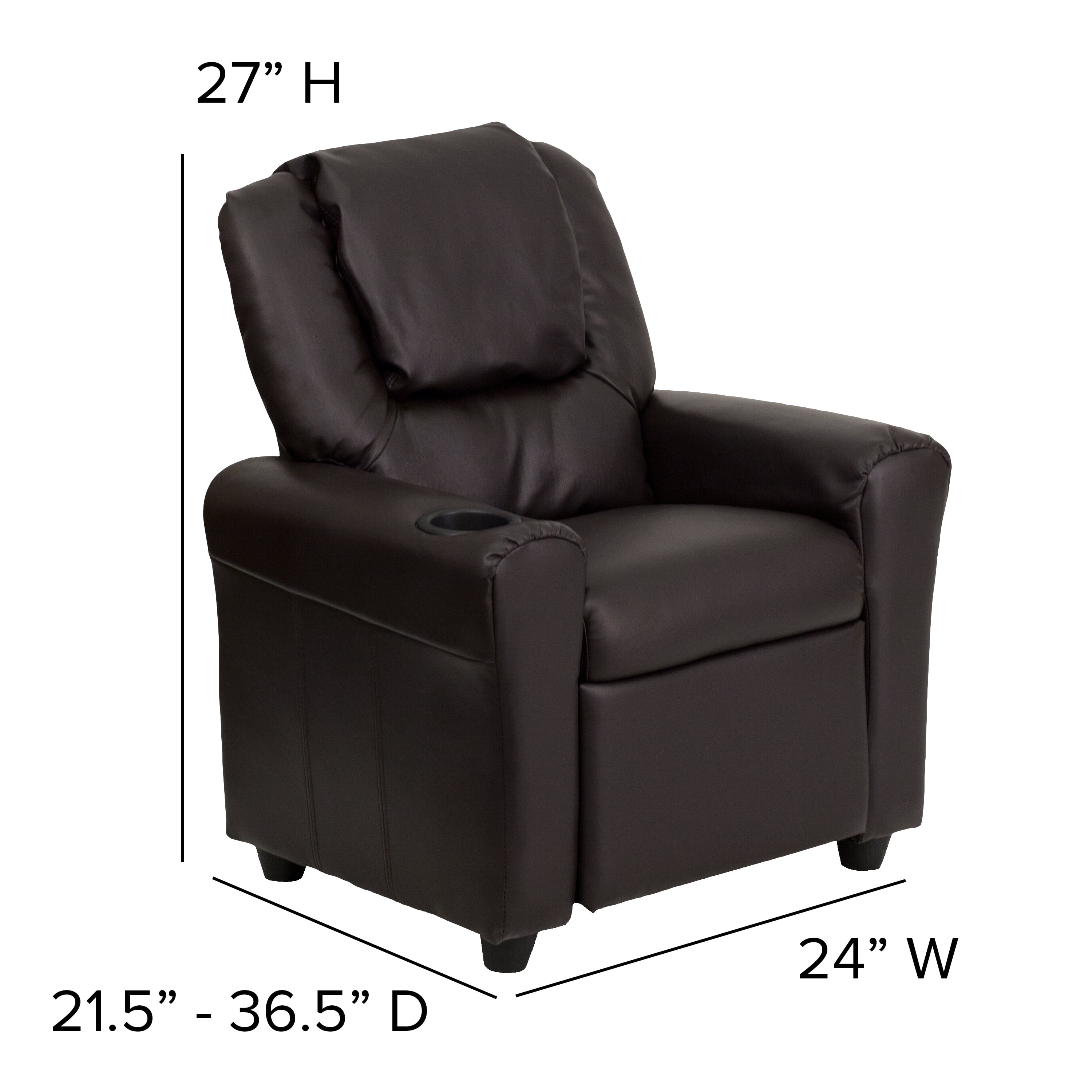 Kids Armchair Recliner Toddler Childrens Upholstered Chair with Cup Holder Brown Faux Cowhide 