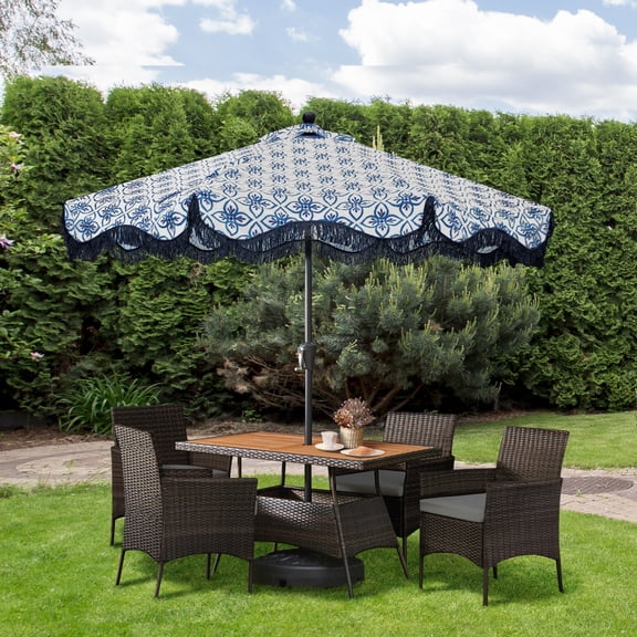 Teamson Home Outdoor 5-Piece PE Rattan & Acacia Wood Dining Set with Four Chairs and Table