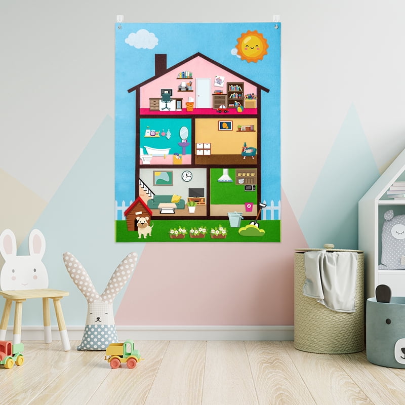 Belanttega My Home Theme Large Felt Board Classroom Wall Decoration Family Interactive Kit To Exercise Pre-school Children's Hands-on Ability Make Your Home Scene