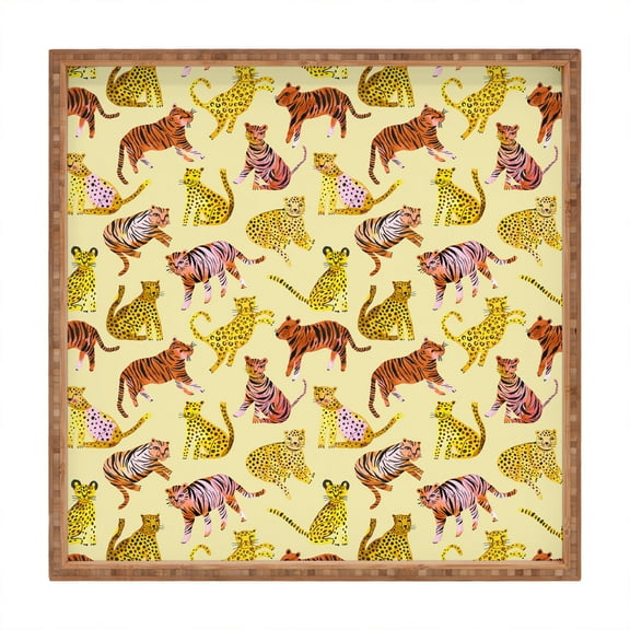 Society6 Ninola Design Safari Tigers Leopards Savanna 12" x 12" Square Medium Bamboo Tray