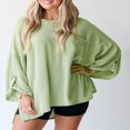 thumbnail image 2 of Women T-shirt Long Sleeve Crew Neck Ribbed Loose Slit Fall Tops, 2 of 6