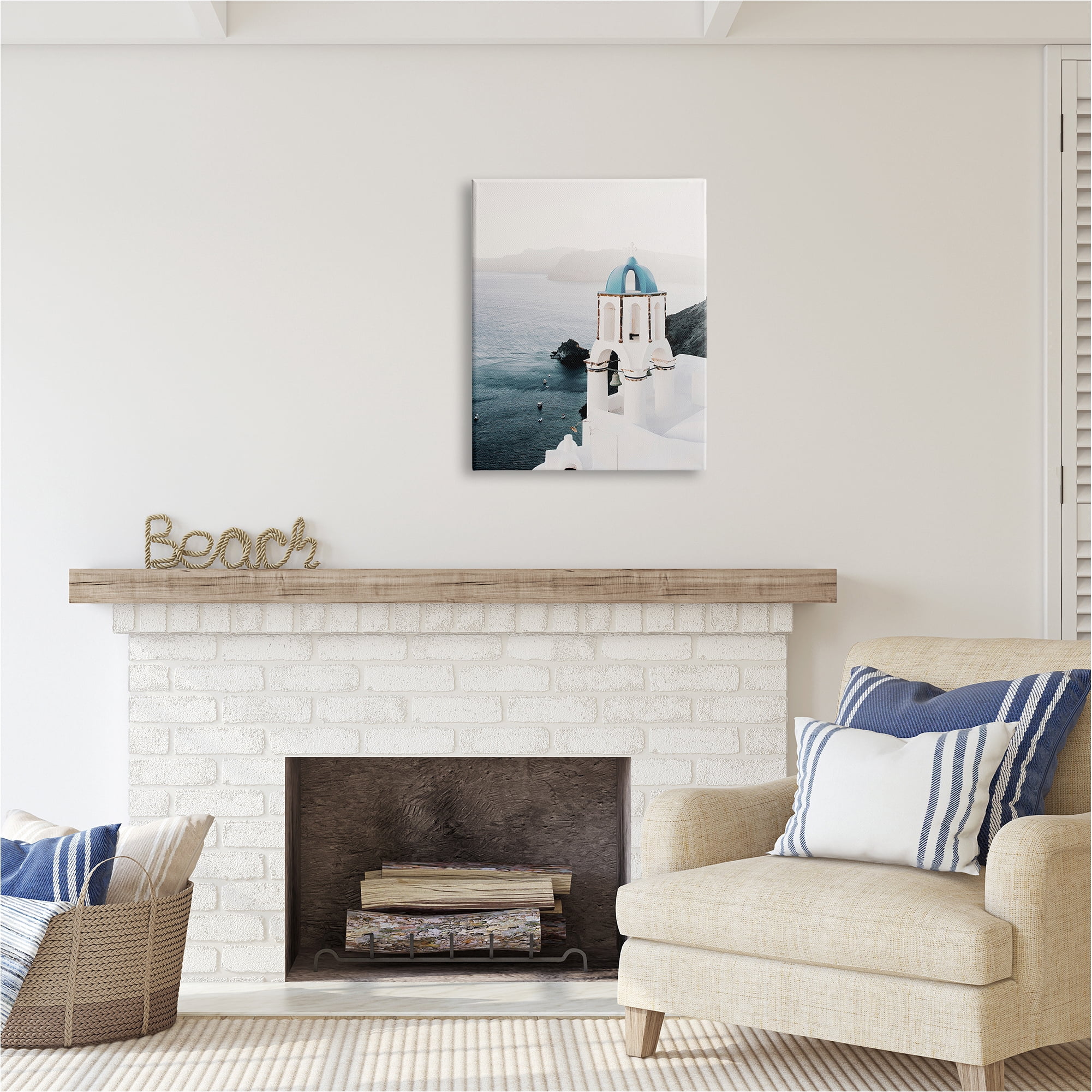 Stupell Industries Santorini Bell Tower Landscape Photography Gallery Wrapped Canvas Art Print Wall Art, 24 x 30