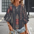 thumbnail image 3 of Tribal Geometric Textile Design Women's V-Neck Blouse With 3/4 Ruffled Bell Sleeves Casual Top Ladies Blouses, 3 of 7