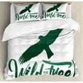 thumbnail image 1 of Green and White King Size Duvet Cover Set, Wild and Free Quote with Eagle Motivational Brush Lettering, Decorative 3 Piece Bedding Set with 2 Pillow Shams, Forest Green and White, by Ambesonne, 1 of 3
