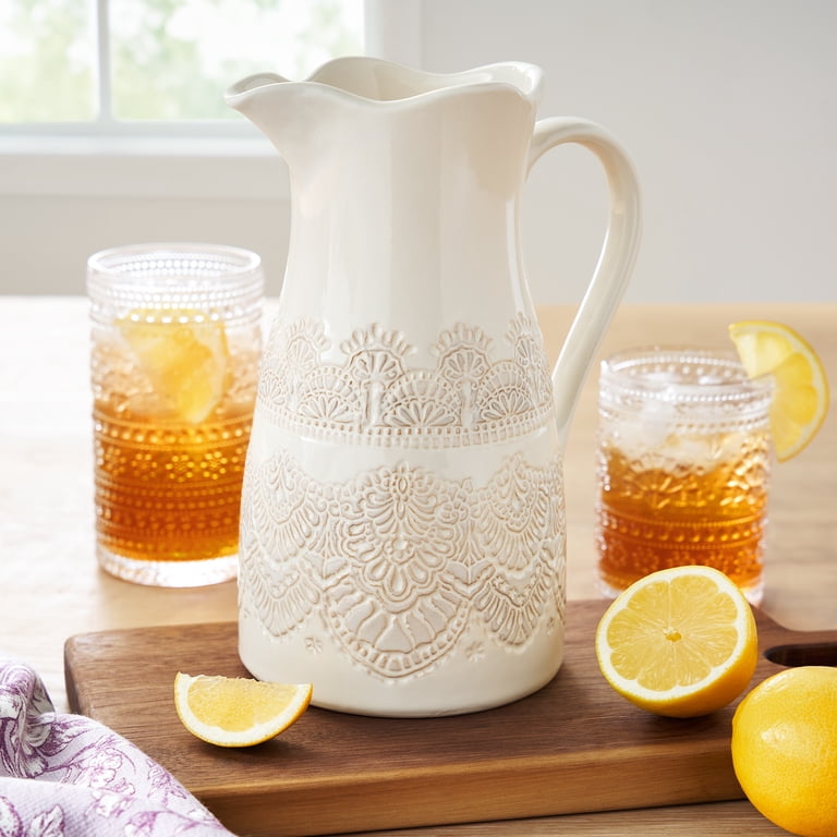 The Pioneer Woman Vintage Lace Linen 9-inch Ceramic Pitcher