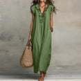 thumbnail image 2 of longantii Summer Dresses for Women 2026 Sleeveless V Neck Ruffle Cap Sleeve Long Dress with Pockets Beach Vacation Outfits Army Green XL, 2 of 5