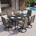 thumbnail image 5 of LOGYAT 7-Piece Weather-Resistant Patio Dining Set, 6 Mid-Back Padded Textilene Swivel Rocking Chairs, Rectangular Black Metal Slat Table with Umbrella Hole, Furniture for Garden, Deck, Backyard, Lawn, 5 of 7