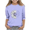 thumbnail image 2 of BRGZLK Little Girls Shirts 3/4 Sleeves Round Neck Sunflower Print Loose Fit Casual Fashion Soft Comfy Pullover T-Shirt Tops for Spring Summer 2026 Purple 11-12 Years, 2 of 5