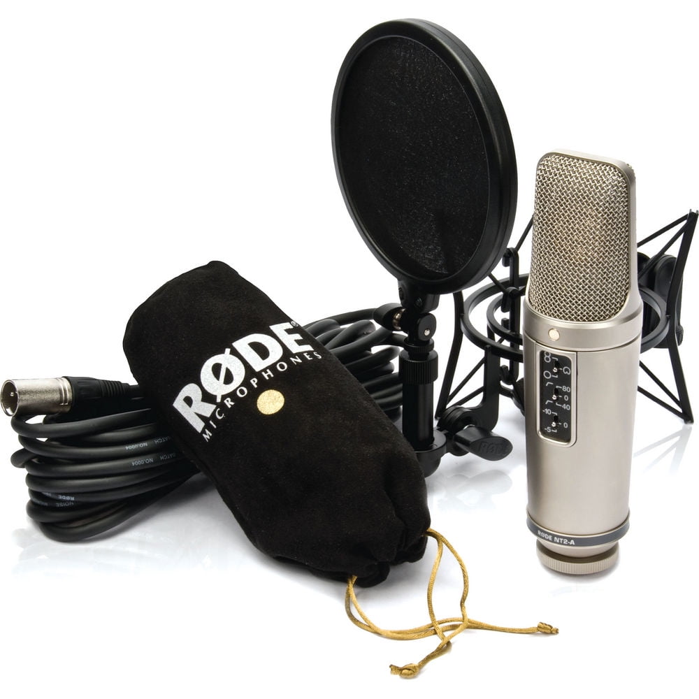 RODE NT2-A Large-Diaphragm Multipattern Condenser Microphone Bundle with Auray RF-5P-B Reflection Filter (Metal) and Auray RFMS-580 Filter Mic Stand