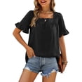 thumbnail image 2 of Blusas y blusas para mujer Elegantes camisas de verano con mangas con volantes y cuello cuadrado Blusas con lazo en la espalda OAVQHLG3B Store lin121212, 2 of 5