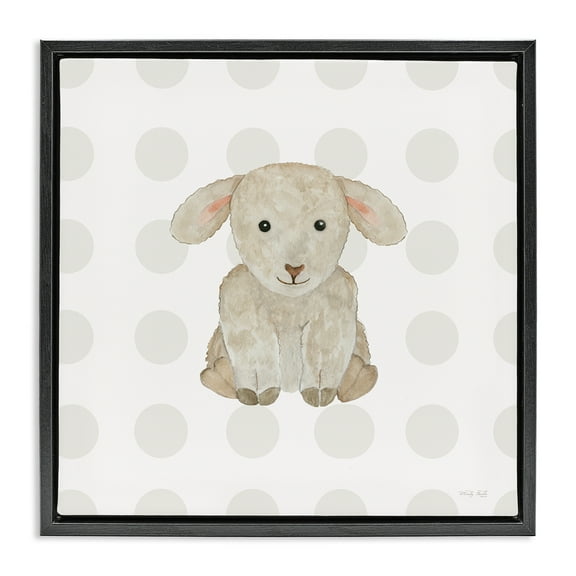 Stupell Industries Nursery Lamb on Dots Animals Painting Black Floater Framed Canvas Art Print Wall Art, 18 x 18