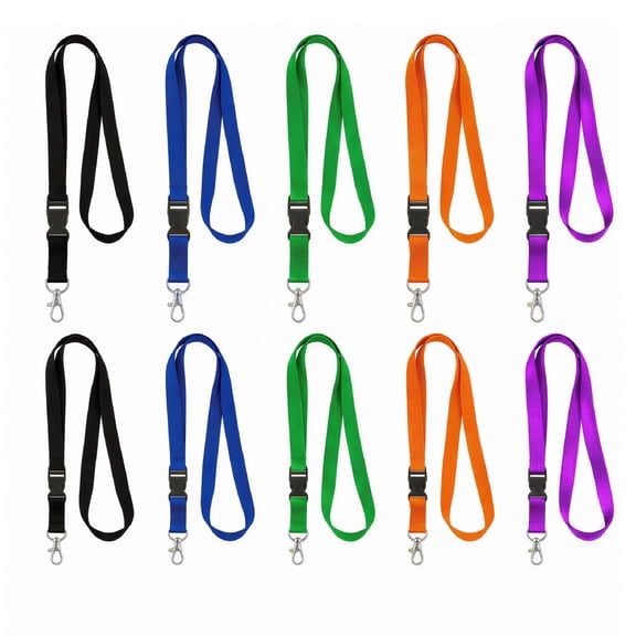 AUQ 10 Pack Neck Safety Lanyard Keychain Holder ID Badge Holder Horizontal Waterproof Lanyard Detachable Buckle Black Blue Green Orange Purple Color Office Neck Strings Strap