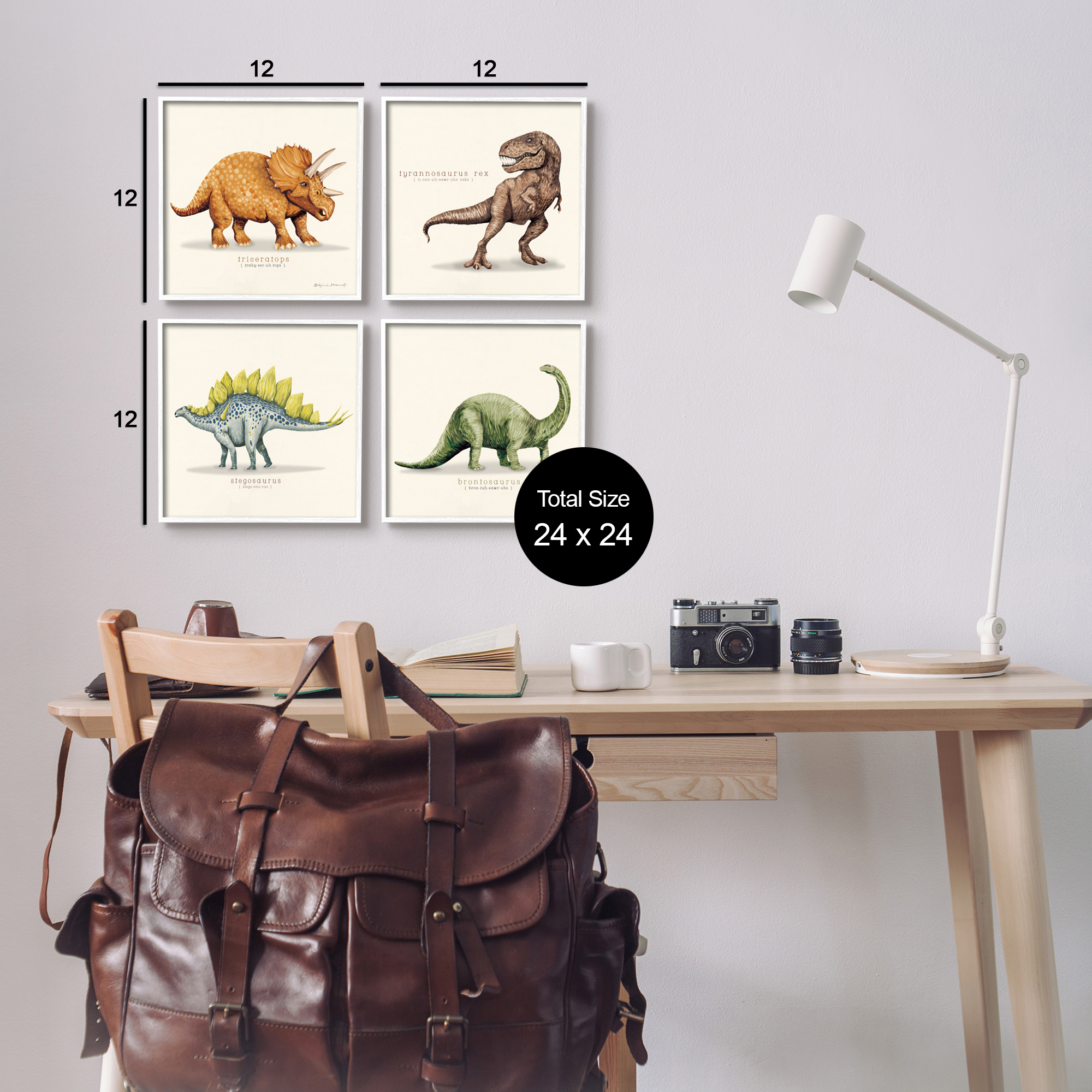 Stupell Educational Dinosaurs Scientific Species Animals & Insects Painting White Framed Art Print Wall Art, Set of 4
